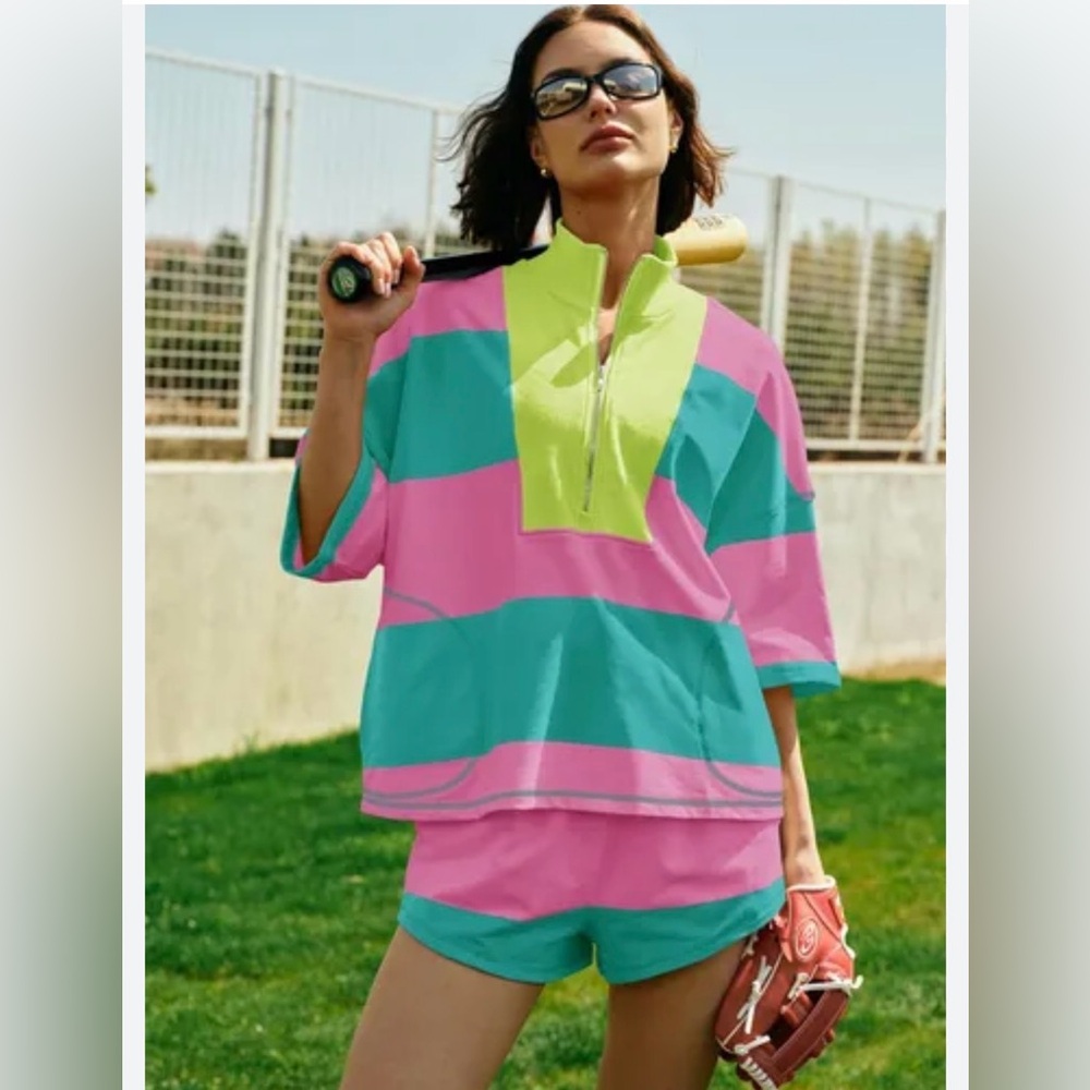 Women’s Colorblock Swim Set in Pink, Teal & Neon Yellow